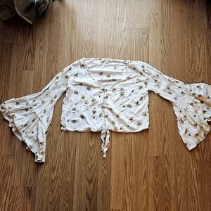 Billabong Cropped Bell Sleeve Blouse Size Small